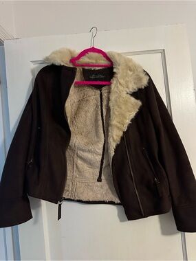 Fabulous Furs Dark Brown Faux-Suede Jacket with Cream Faux-Shearling